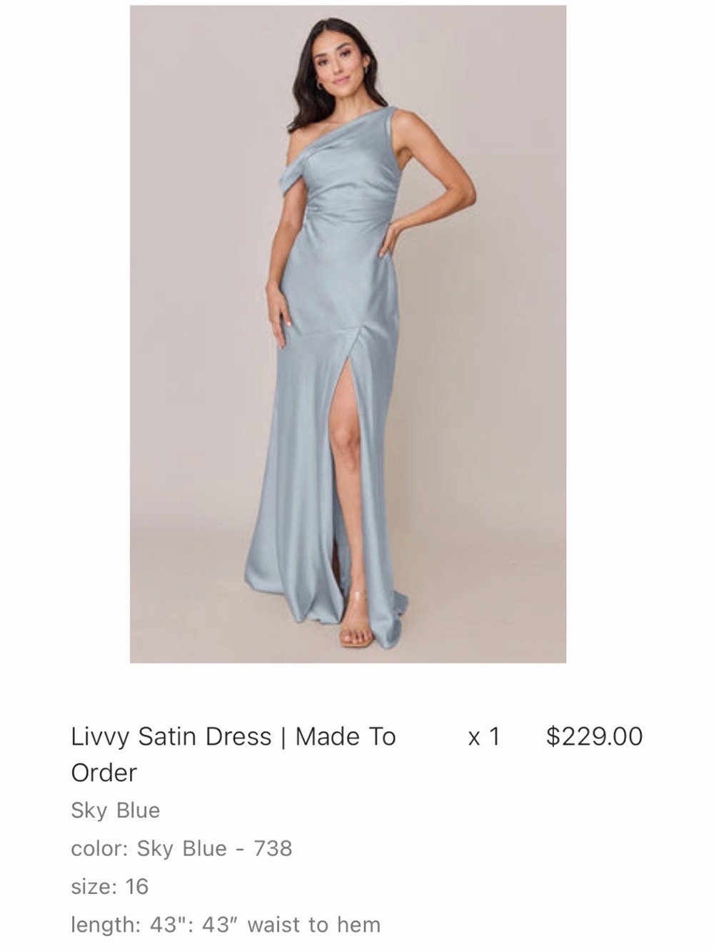 Revelry Livvy Satin Gown in Sky Blue